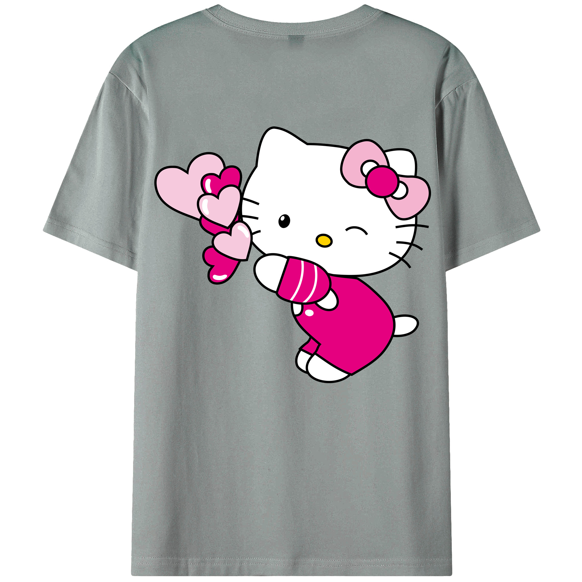（画像用） Hello Kitty ハローキティ 綿100％ メンズ半袖Tシャツ（バックプリント） 通気性